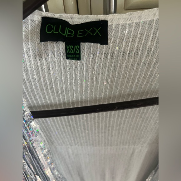 Dolls Kill Club Exx Glam All Night Sequin Fringe Duster Holo Bling Sz XS - Picture 2 of 10